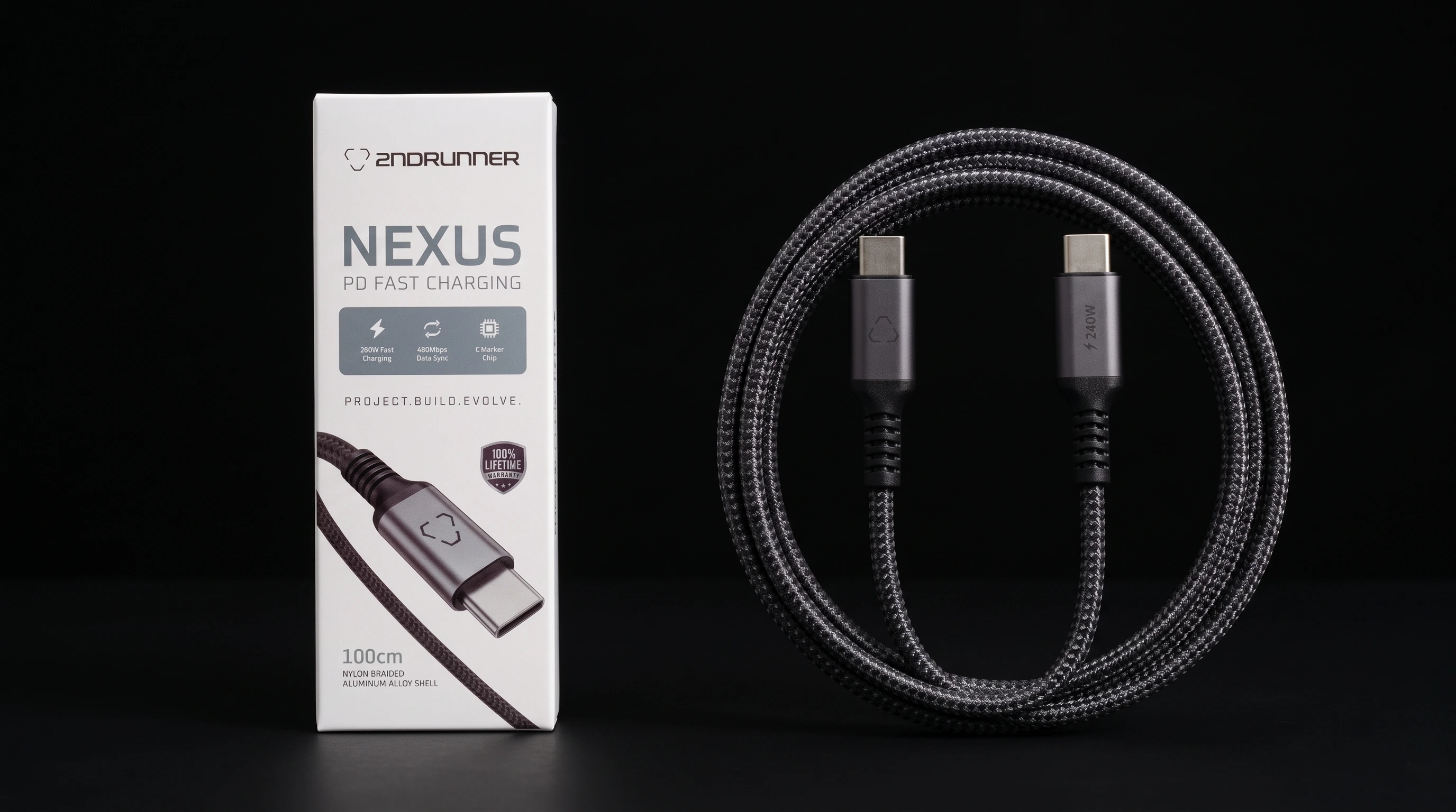 NEXUS 100 cm: confezione e cavo USB-C intrecciato