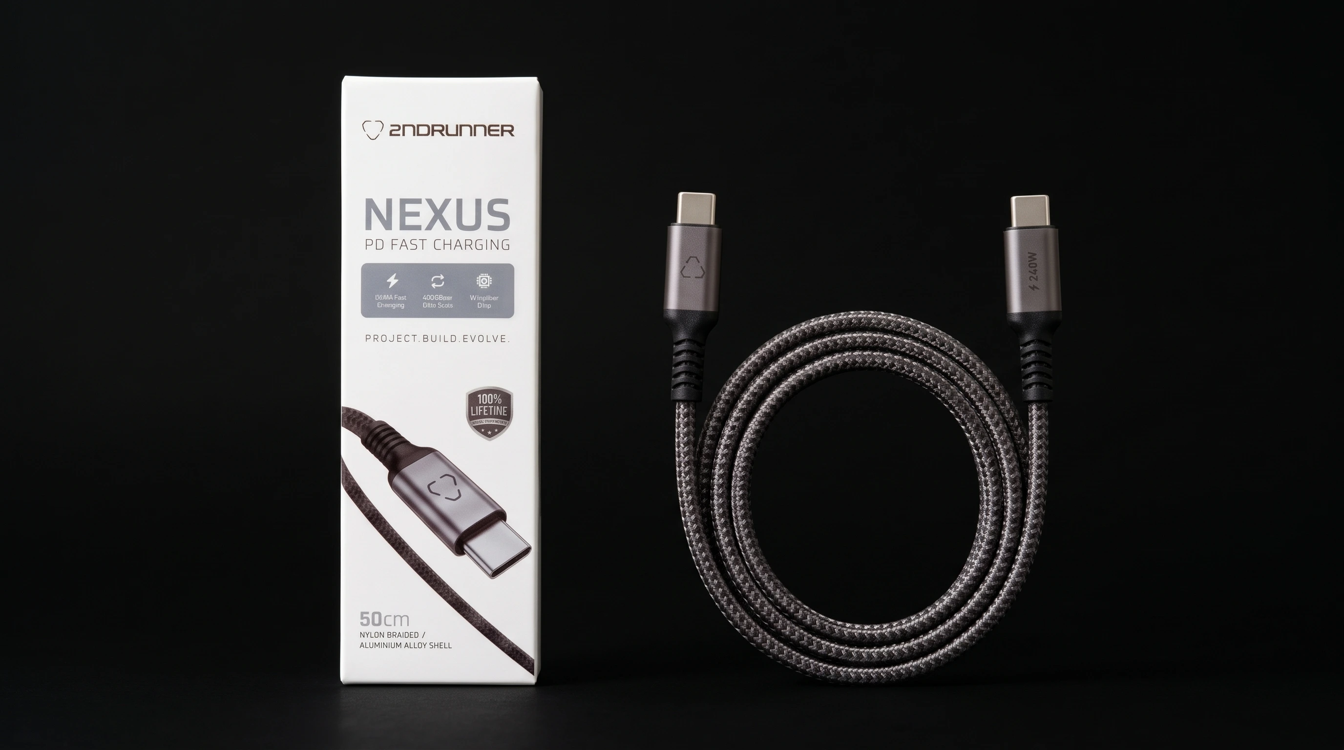 NEXUS 50 cm: confezione e cavo USB-C intrecciato